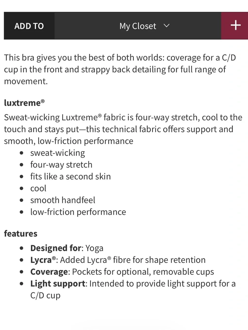 Lululemon Free To Be Serene Bra